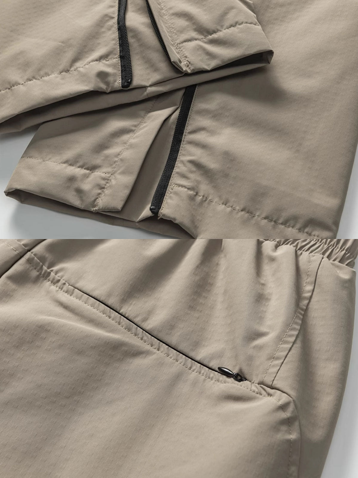 製品画像: 軽量アウターダウン保温パンツ全体展示、冬のアウトドアに最適なデザイン
詳細画像: 防水素材とダウン中綿のディテール特写、寒さを防ぐ高機能設計