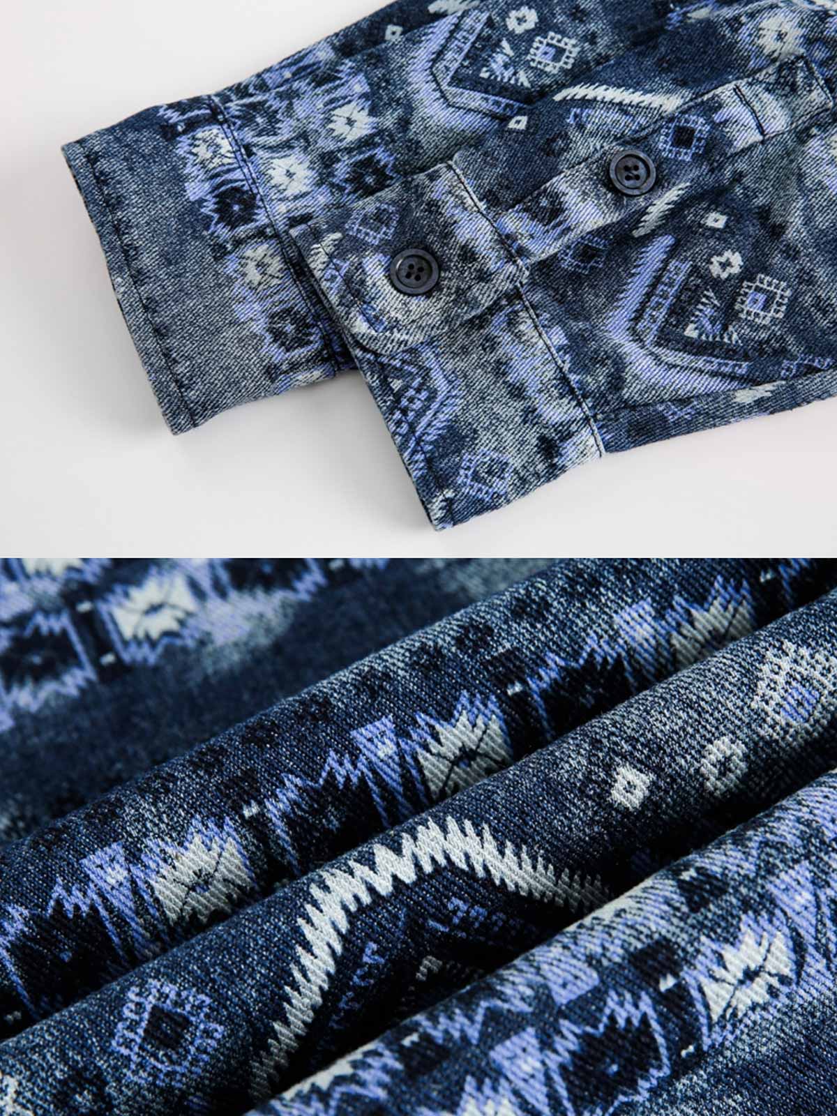 製品画像
エスニック柄長袖シャツ全体展示、ヴィンテージ風デザインと個性的なエスニック柄プリントが特徴のファッションアイテム。快適なコットン素材で、シンプルながら印象的なスタイル。
詳細画像
エスニック柄長袖シャツのディテール、ユニークなプリントとヴィンテージスタイルが特徴。100%コットン素材で通気性と快適さを兼ね備えたデザイン。