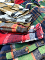 製品画像
チェック柄シャツの全体展示画像、裏起毛とフランネル素材が強調された秋冬向けの温かみのあるデザイン。
詳細画像
シャツのディテールとポケットデザインのクローズアップ、ブラッシュド加工による柔らかい肌触りが特徴。