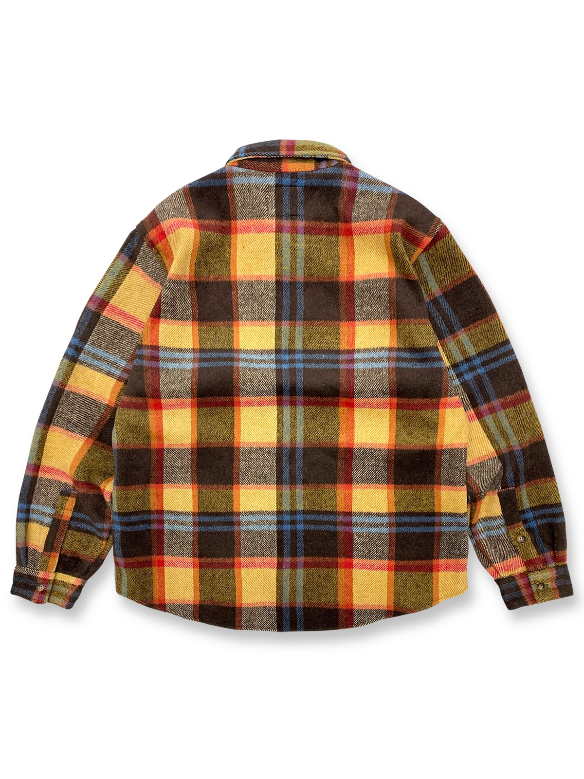 製品画像
チェック柄シャツの全体展示画像、裏起毛とフランネル素材が強調された秋冬向けの温かみのあるデザイン。
詳細画像
シャツのディテールとポケットデザインのクローズアップ、ブラッシュド加工による柔らかい肌触りが特徴。