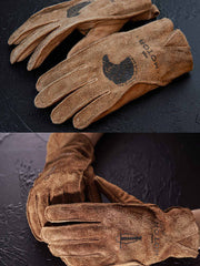 製品画像
マットレザーのバイカーズグローブ全体展示。バイカーズグローブ特有の硬派で無骨なデザインが際立ち、ライディングに最適な機能性を持ち合わせています。ヴィンテージ感のあるレザーが、長年の使用でさらに味わい深く変化する点が特徴です。
詳細画像
グローブのディテールと素材感アップ。マットレザーを使用した手袋の細部が強調されており、特にダブルステッチや鷲の目のデザインが、製品の耐久性と独特な個性を引き立てています。手に馴染む柔らかな質感や、ヴィンテージの風合いが美しく表現されています。