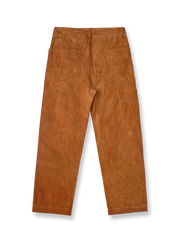 製品画像: 柿染めキャンバスワークパンツ メンズ レトロスタイル ヴィンテージ 全体画像
詳細画像: 手作業による柿染めとキャンバス素材のディテール特写