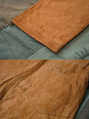 製品画像: 柿染めキャンバスワークパンツ メンズ レトロスタイル ヴィンテージ 全体画像
詳細画像: 手作業による柿染めとキャンバス素材のディテール特写