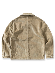 製品画像: 裏起毛付きで保温性に優れたコーデュロイワークジャケット全体の外観、ヴィンテージ感のあるウォッシュ加工が特徴。
詳細画像: 多ポケットデザインと裏起毛仕様、コーデュロイ素材の厚手な質感のクローズアップ。