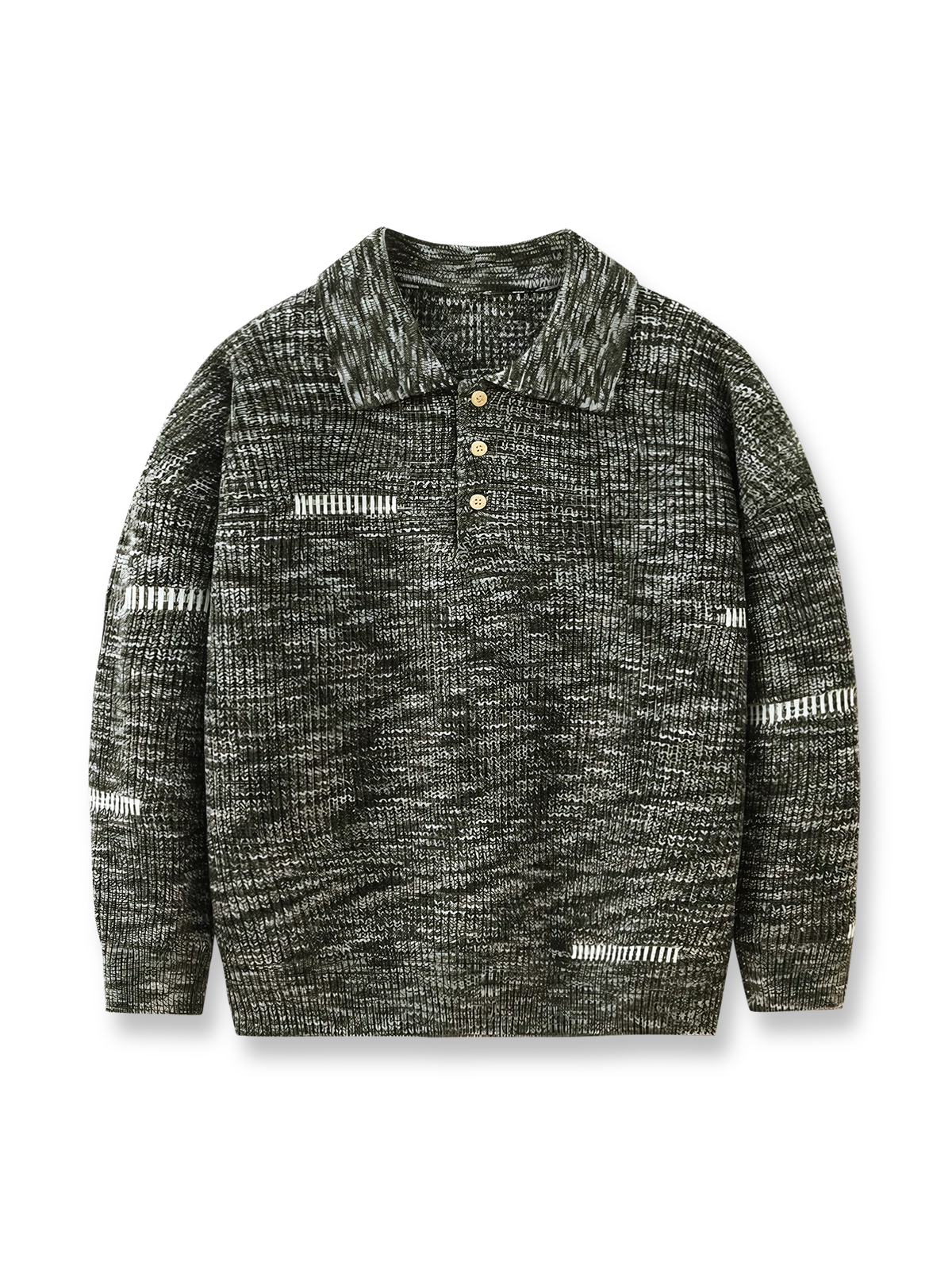 製品画像
秋冬向けのレトロ ポロカラー ニットセーター。中厚のアクリル素材を使用したメンズウェアで、クラシックな三つボタンデザインの襟元が特徴。ルーズフィットのシルエットがリラックス感を提供し、保温性とスタイリッシュさを両立した万能セーター。
詳細画像
レトロなポロカラー ニットセーターの襟元ディテール特写。クラシックな三つボタンデザインがアクセントとなり、モダンで上品な印象を演出。加厚アクリル素材のしっかりとした質感と、秋冬の着用に最適な仕様を示す特写画像。