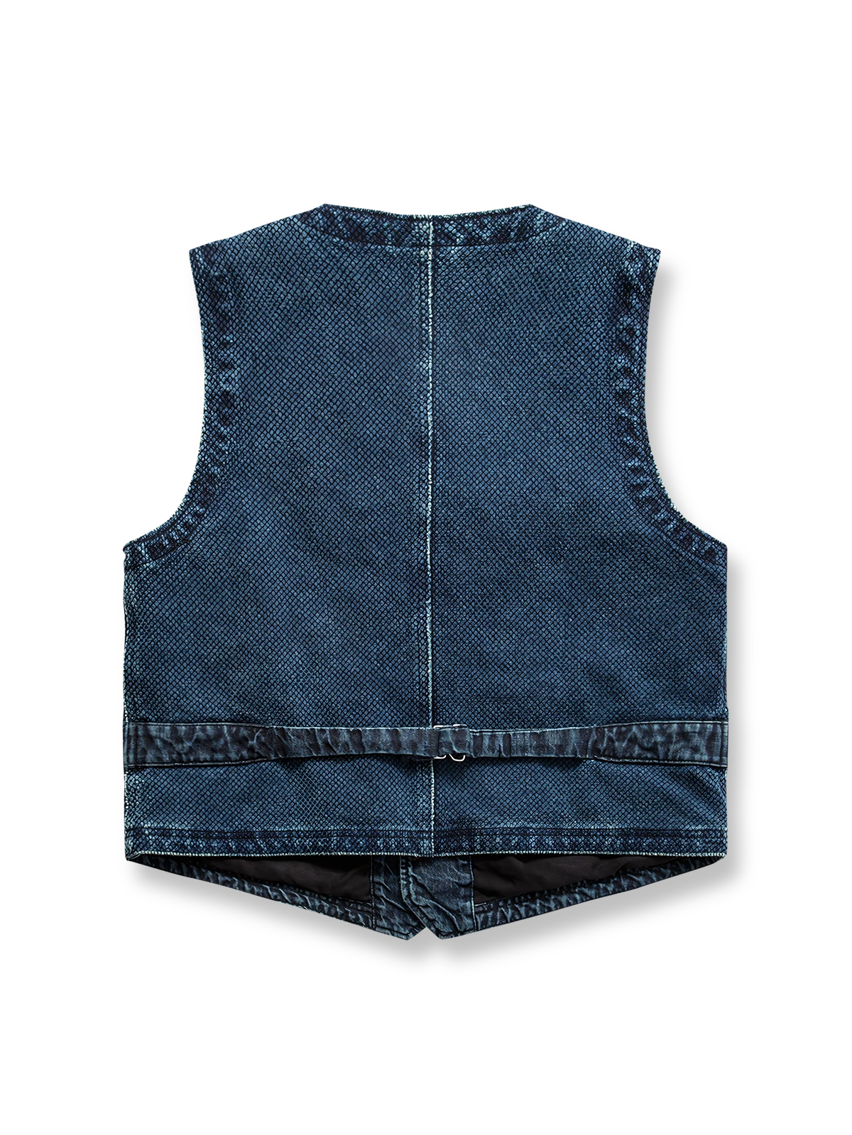 製品画像
剣道着風のデザインを取り入れた多ポケットワークベスト。植物藍染めで仕上げられ、日本武士文化を彷彿とさせるクラシックなスタイルが特徴。軽量なコットン素材を使用し、通勤やアウトドアに最適な正面図。
詳細画像
藍染めのディテールを特写した多ポケットワークベスト。牛角ボタンがアクセントとして使用され、レトロな雰囲気を演出。ポケット部分の縫製や植物藍染めの繊細な色合いが際立つ特写画像。