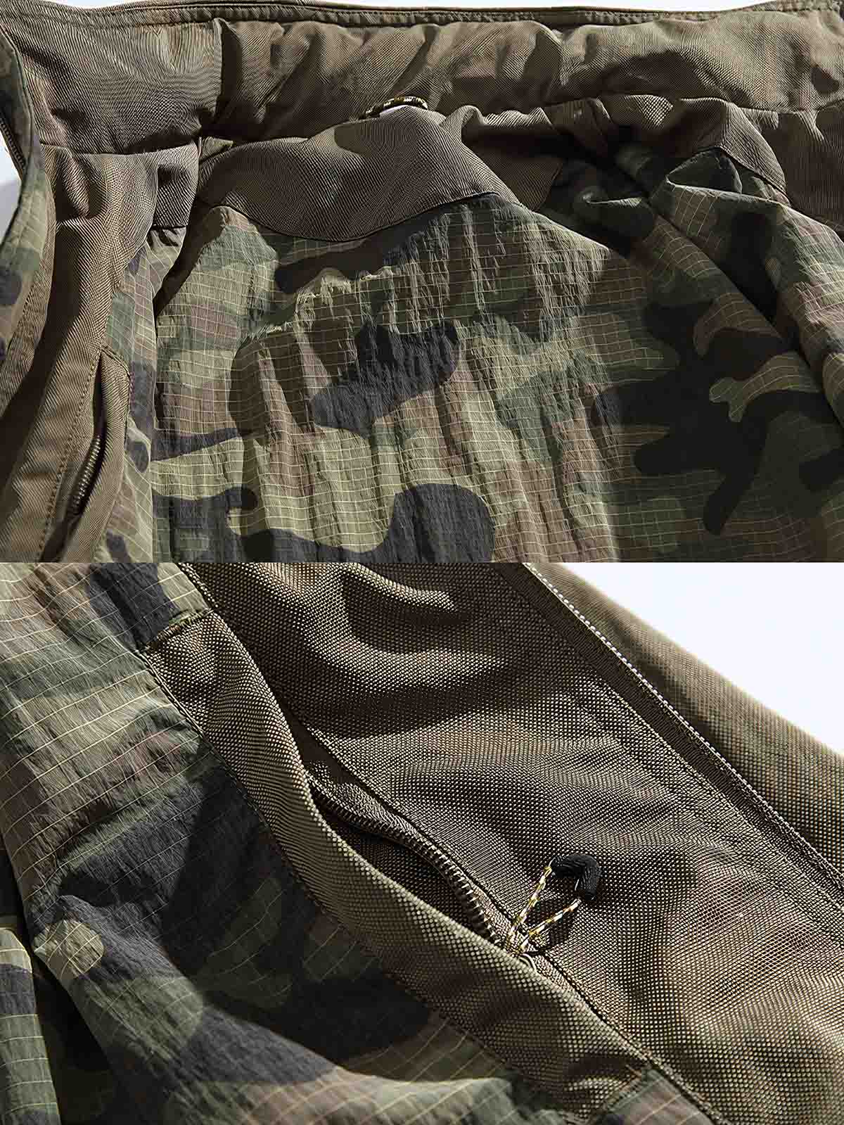 製品画像
アウトドア機能性 速乾 防風 撥水 フード付きジャケットの正面全体像。高密度ナイロンオックスフォードジャカード生地を使用し、三防(速乾、防風、撥水)性能を兼ね備えたデザイン。調整可能なフード付きで、都市からアウトドアまで幅広く活躍。
詳細画像
フード付きジャケットの水平に配置されたポケット部分を特写。フラップ付きポケットの内部には隠しマグネットボタンが内蔵されており、安全性と収納性を向上。高密度ナイロン素材の撥水加工とディテールが際立つ特写画像。