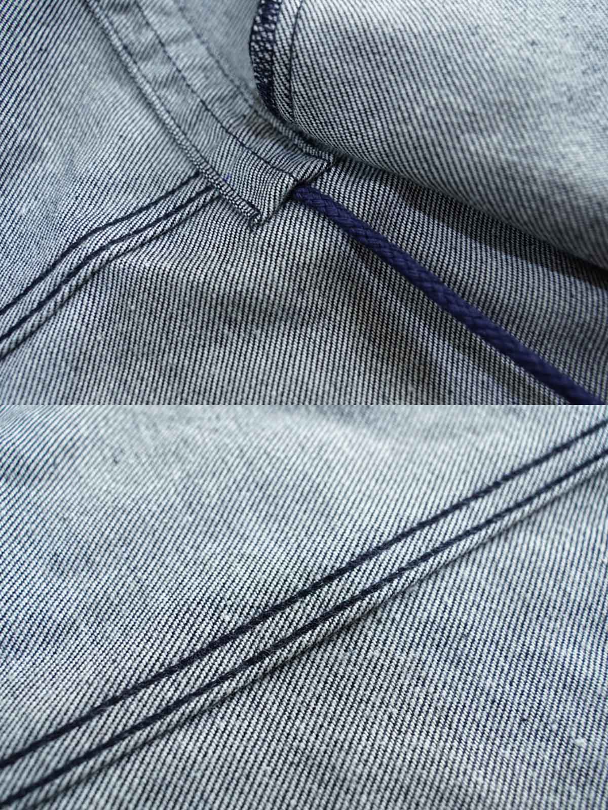 製品画像: デニムバージョンのM51フィッシュテールコート全体イメージ画像。特注のデニム素材で再現されたヴィンテージミリタリースタイルが特徴的。シルバーカラージッパーやブルー樹脂ボタンなど、細部までこだわったデザインが魅力。
詳細画像: YKK製スナップボタンと特注シルバーカラージッパー、ブルー樹脂ボタンのディテールをクローズアップした画像。ヴィンテージ感を引き立てる丁寧なディテールが際立つ。