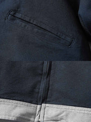 製品画像: 3WAYヴィンテージ切り替えデザインダウンワークジャケット全体イメージ画像。ブラウンコーデュロイ襟とネイビー×ミントグリーンの配色が特徴で、取り外し可能なインナーダウンを備えた多機能アウター。
詳細画像: ホワイトダックダウンライナーの取り外し構造とブラウンコーデュロイ襟、さらに水洗い加工が施された耐久性の高いコットン表地のディテールクローズアップ画像。保温性とクラシックなヴィンテージ感が際立つ仕上がり。