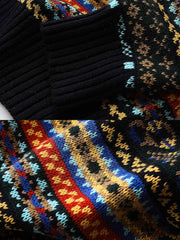 製品画像:クラシックなフェアアイル柄デザインのクリスマスセーター、ウール混紡素材で温かみのある着心地。祝祭的な雰囲気を演出するデザイン。
詳細画像:フェアアイル柄のジャガード編みディテール、クリスマスシーズンにぴったりのデザイン。ウール混紡素材で柔らかく快適な保温性を提供。