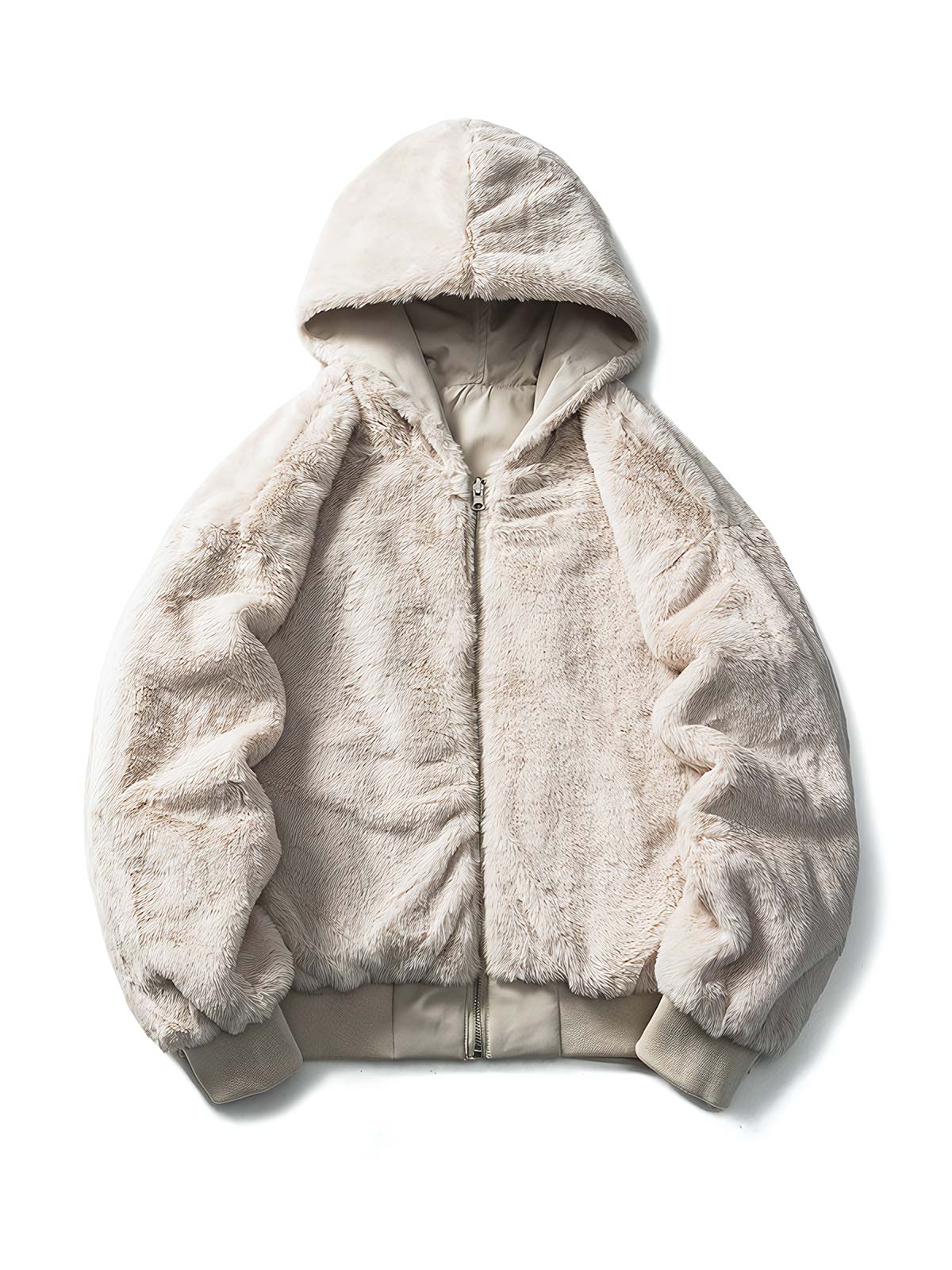 製品画像:
リバーシブルラムスキンフード付き厚手中綿ジャケット、正面展示画像、シンプルなポリエステル外層とラムスキン裏地のリバーシブルデザイン、保温性と耐久性を強調、冬の通勤やアウトドアに最適
詳細画像:
ラムスキン裏地の柔らかな質感とポリエステル外層の防風性を示すディテール画像、調節可能な袖口とフード付きデザインで機能性アップ