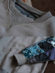 製品画像: 伝統的な民族風の柄と現代的なデザインが融合したユニークなパッチワークスウェット。前後切り替えデザインが特徴で、カジュアルでありながらトレンド感のある一着。
詳細画像: 袖部分の民族風パッチワークと豊かな層感がアクセントとなり、視覚的インパクトを与えるパッチワークスウェット。ゆったりとしたルーズフィットが快適な着心地を提供します。