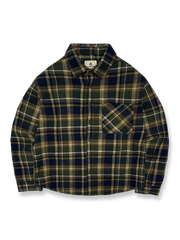 製品画像: 100%コットンツイル起毛素材のヴィンテージ風イギリス風チェック柄シャツ。秋冬に最適な柔らかな肌触りと優れた保温性。
詳細画像: ゆったりとしたシルエットのチェック柄シャツ。デニムやカジュアルパンツとの相性が良く、重ね着にも最適。