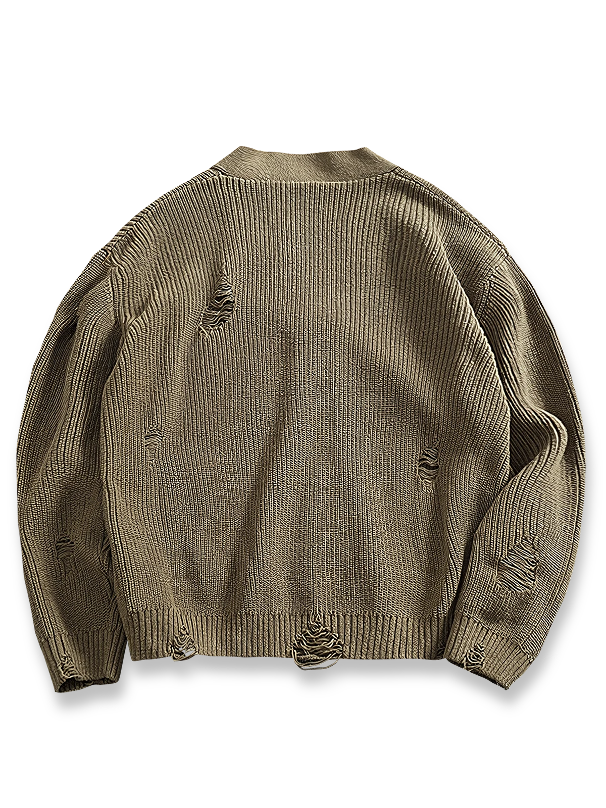 製品画像
「Vネックカーディガンセーター、ダメージ加工でヴィンテージ感を演出、厚手の柔らかなコットン素材が快適な着心地を提供」
詳細画像
「Vネックデザインがシンプルで上品、ダメージ加工による独自の風合い、前面の2つのポケットがデザインと実用性を両立」