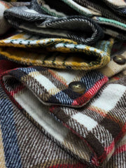 製品画像
「チェック柄フランネルシャツジャケット、起毛加工を施した厚手コットン素材で、秋冬シーズンに最適なヴィンテージ感のあるデザイン」
詳細画像
「柔らかな質感の厚手コットン、ダブルポケットと肘部分のパッチデザインが特徴。水洗いとソフト加工で快適な着心地と優れた保温性」