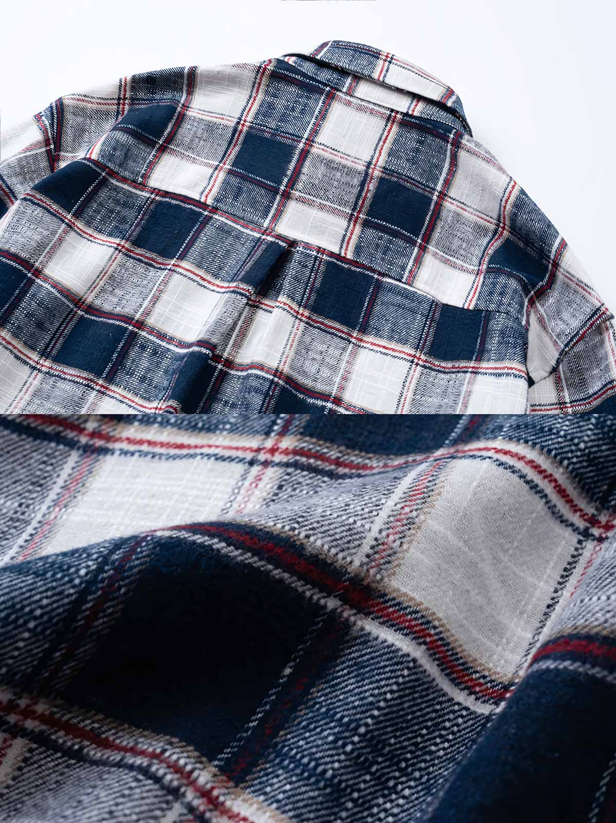 製品画像
高品質な竹節編みコットン素材を使用したチェック柄シャツ。柔らかな触感と優れた保温性を兼ね備え、レトロなチェックデザインが冬の必需品として、快適でスタイリッシュな着心地を提供します。
詳細画像
竹節編みコットン素材による柔らかな肌触りと温かさ。斜めのチェックパッチワークデザインの胸ポケットが視覚的な奥行きを加え、バックは軽くラウンドした裾デザインで、リラックスした印象を与えます。