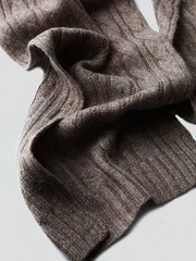 製品画像: ケーブル柄 ウールニット3点セット(マフラー、帽子、手袋)の全体展示画像。エレガントで統一感のあるデザインが特徴。柔らかなラムウールとカシミヤ混紡素材を使用し、冬の防寒用に最適。
詳細画像: ケーブル柄の編み目をクローズアップした詳細画像。高品質ラムウール90%とカシミヤ10%混紡素材の柔らかさと光沢感を強調したディテール。
