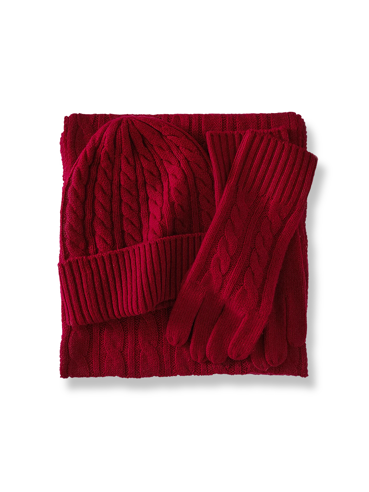 製品画像: ケーブル柄 ウールニット3点セット(マフラー、帽子、手袋)の全体展示画像。エレガントで統一感のあるデザインが特徴。柔らかなラムウールとカシミヤ混紡素材を使用し、冬の防寒用に最適。
詳細画像: ケーブル柄の編み目をクローズアップした詳細画像。高品質ラムウール90%とカシミヤ10%混紡素材の柔らかさと光沢感を強調したディテール。