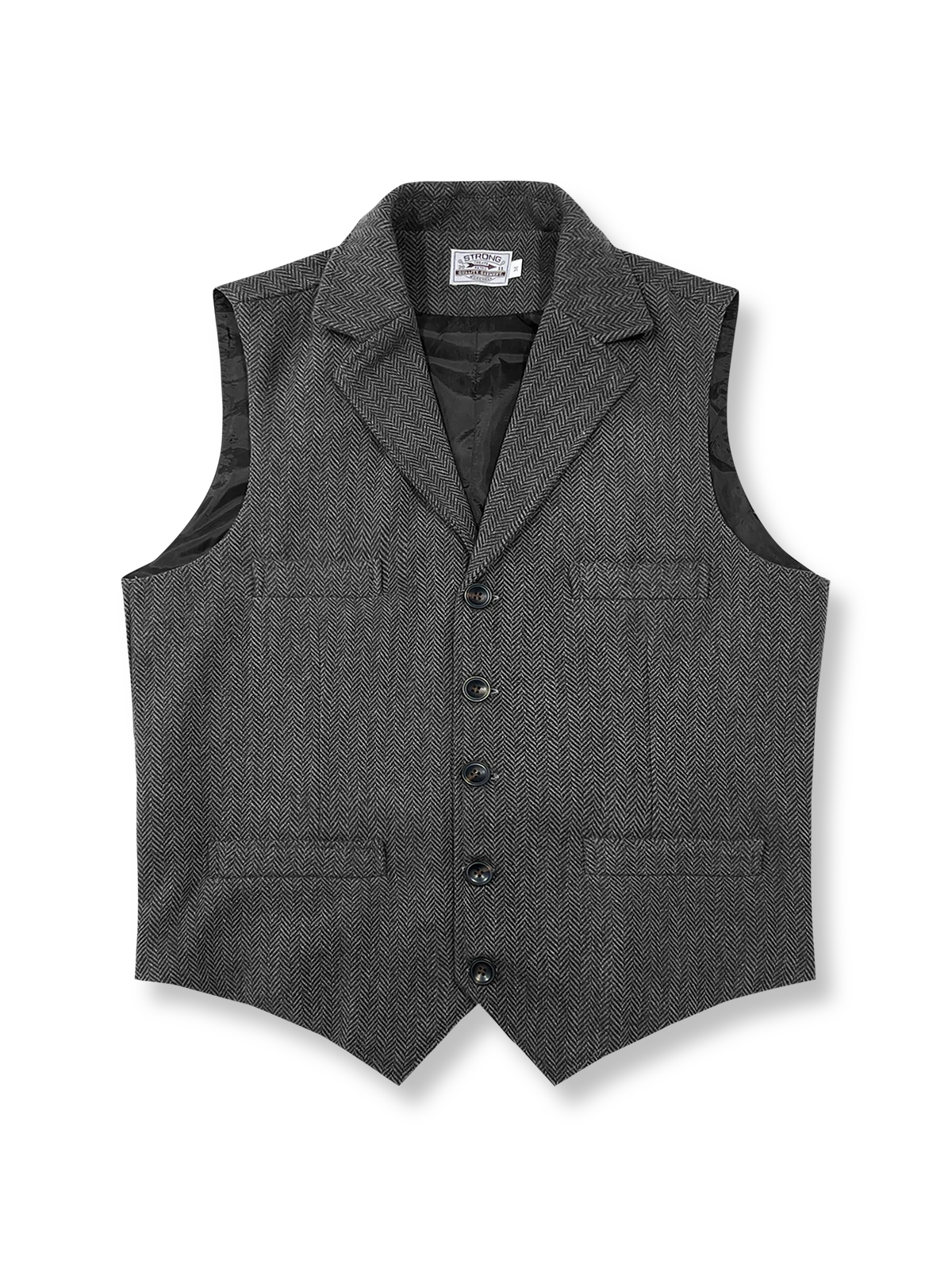 製品画像: ウールツイード スーツベストの全体展示画像。重厚なウール混紡ツイード素材とクラシックなブリティッシュスタイルが際立つデザイン。ビジネスからカジュアルまで幅広く活躍する一着。
詳細画像: ウール混紡ツイード素材の風合いと精密なジャケットカットをクローズアップしたディテール画像。高級感と保温性が感じられる仕上がりを強調。