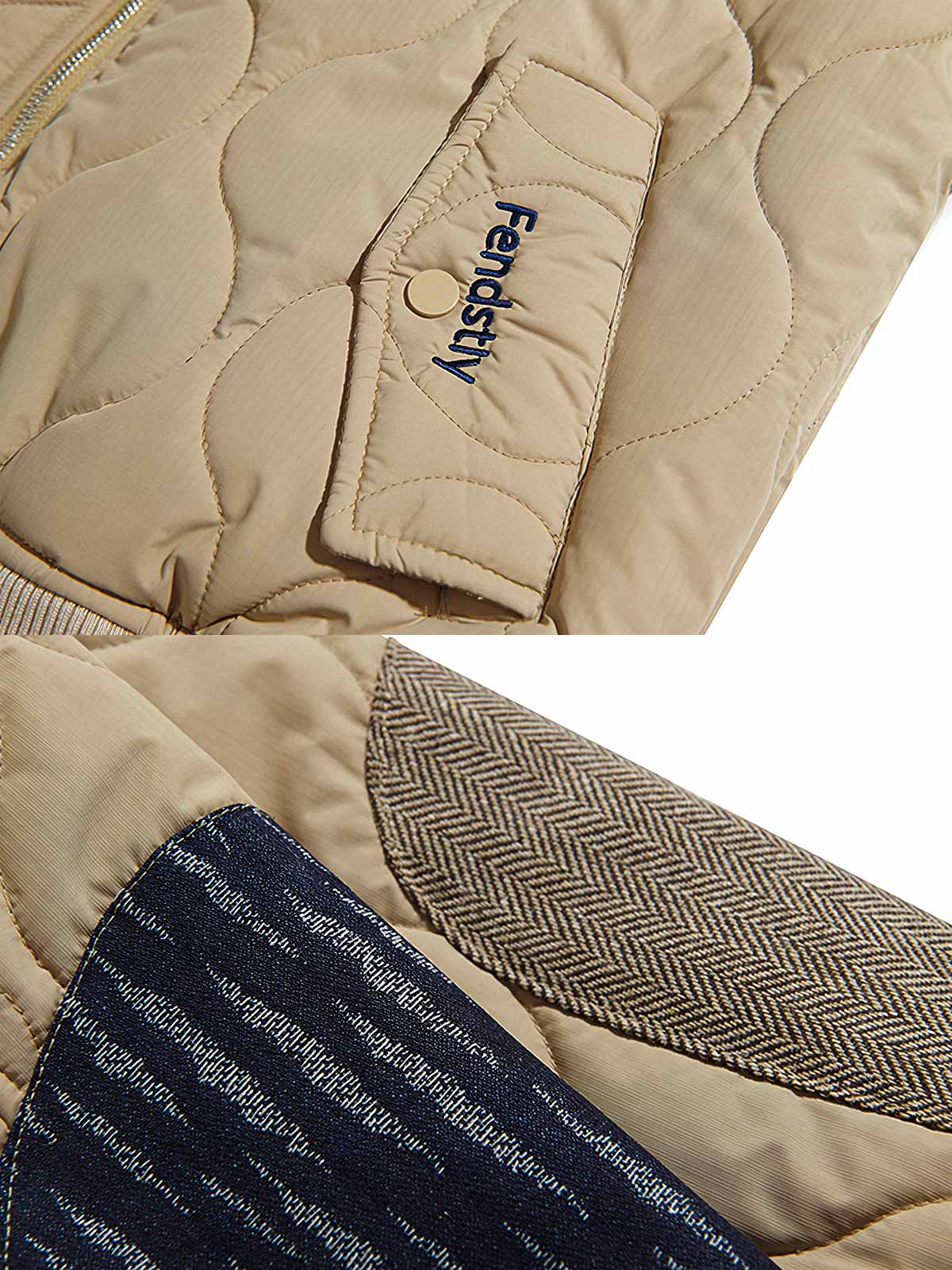 製品画像
ダイヤ柄キルティング パッチワーク スタジャン レトロなダイヤ柄キルティングデザインと実用的な厚手素材を使用し、快適さとスタイルを両立。
詳細画像
ダイヤ柄キルティングデザインとパッチワークディテール 厚手の素材感が伝わるディテール画像。