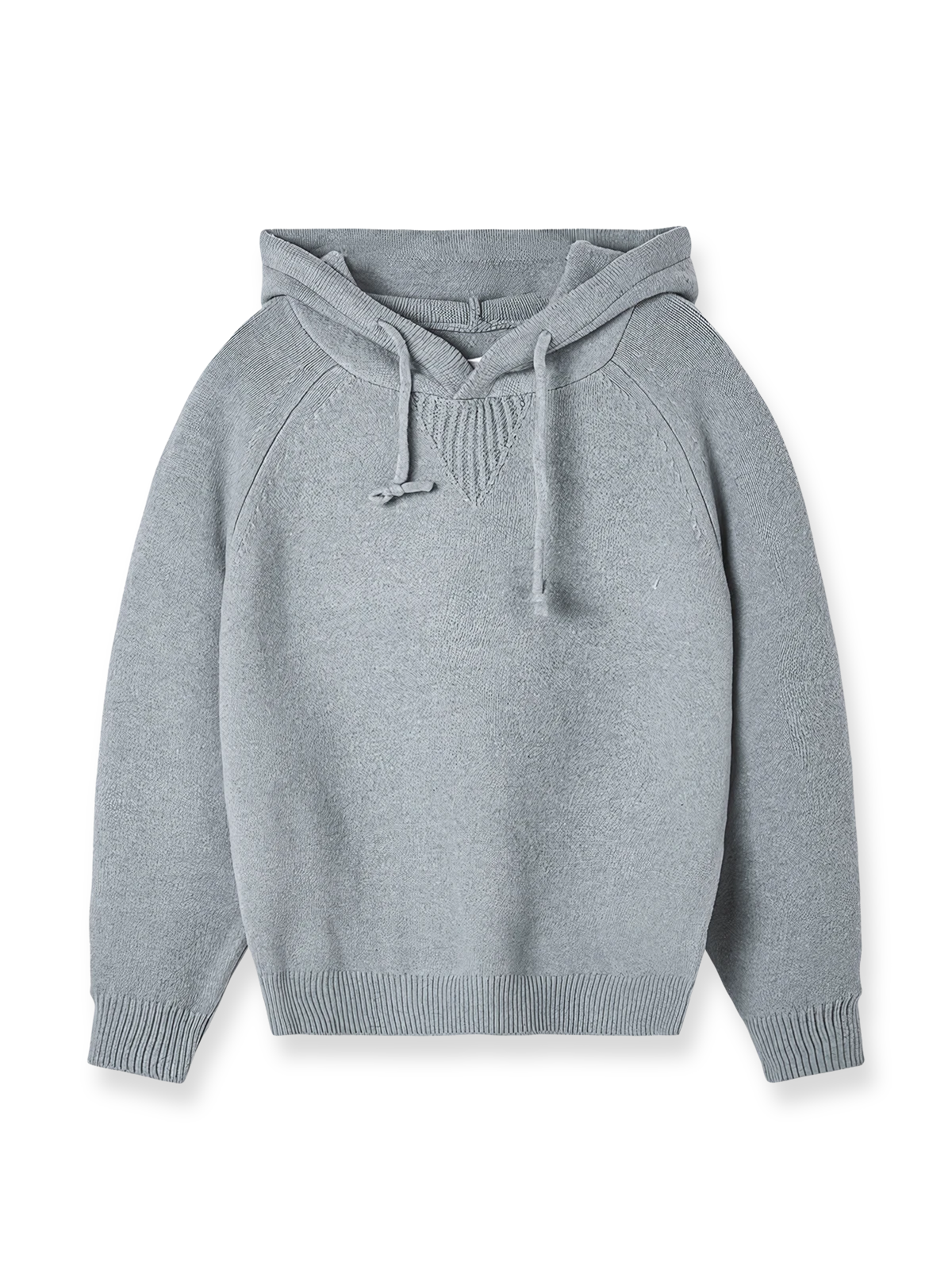 製品画像
ウール混紡フード付きニットセーター全体図。シンプルなフードデザインと厚みのある5ゲージ編みが特徴で、起毛加工により柔らかな肌触りを実現した中厚ニットセーター。ブルー、コーヒー、グレー、グリーンの4色展開。
詳細画像
裾のリブ編みデザイン、袖口の耐久性強化ディテール、フードのドローストリング仕様、起毛加工が施された高品質なウール混紡素材、5ゲージ9本取り編みの質感特写。