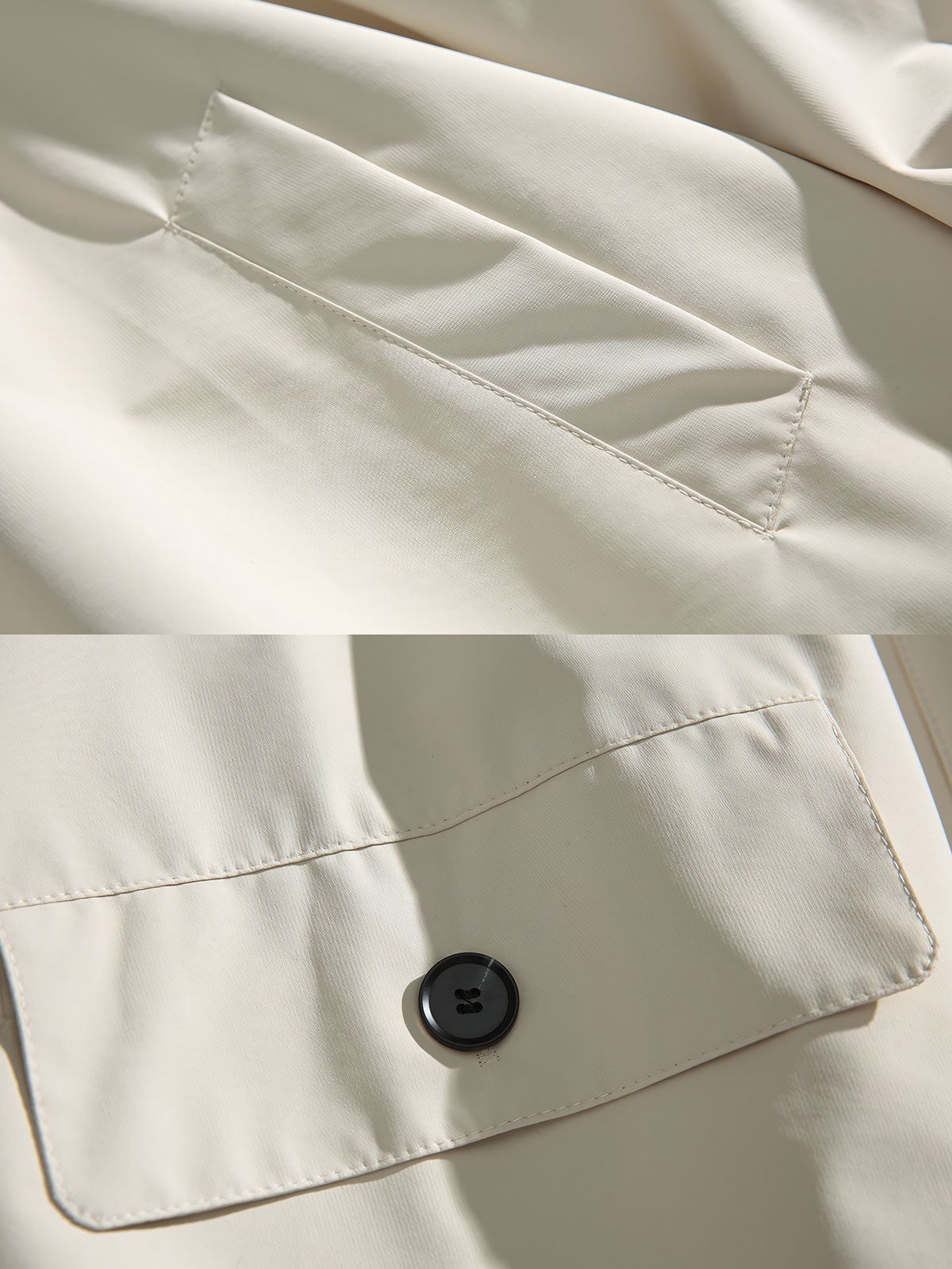 製品画像
クラシックなミディアム丈ロングカラーコート全体図。防風素材の表地とシンプルで美しいシルエットが特徴の上品なデザイン。
詳細画像
裏地に施された細かなチェック柄のディテール、袖口の調整デザイン、防風性能を備えた表地の質感特写。機能性とスタイルを両立した仕上がり。