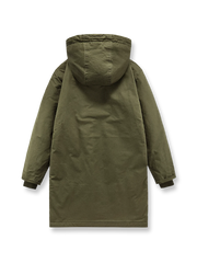 製品画像
N1デッキスタイル 海軍 フード付きコート全体図。高密度コットン素材と厚手シープスキン風ウールファー裏地を使用した、ヴィンテージ感溢れる冬用防寒アウター。
詳細画像
厚手のシープスキン風ウールファー裏地の質感、「A.R.M.Y.」プリントのクラシックディテール、ファスナーとボタンの二重防風仕様の特写。