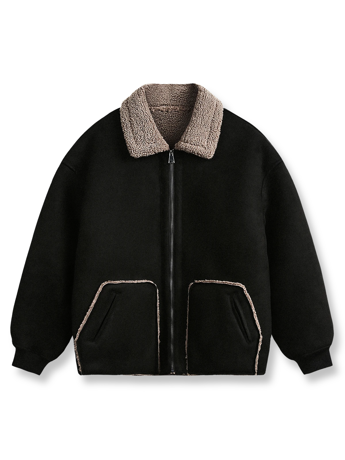 製品画像
「クラシックなレトロワークスタイルとムートン一体デザインを採用した中綿ジャケット。厚手で保温性が高く、中空構造素材により軽量かつ防風性も優れる冬用アウターの全体展示図」
詳細画像
「ムートン裏地と中空構造素材のディテールクローズアップ。優れた保温性、耐久性、防風性を兼ね備えたルーズフィットのレトロなワークデザインジャケット」
