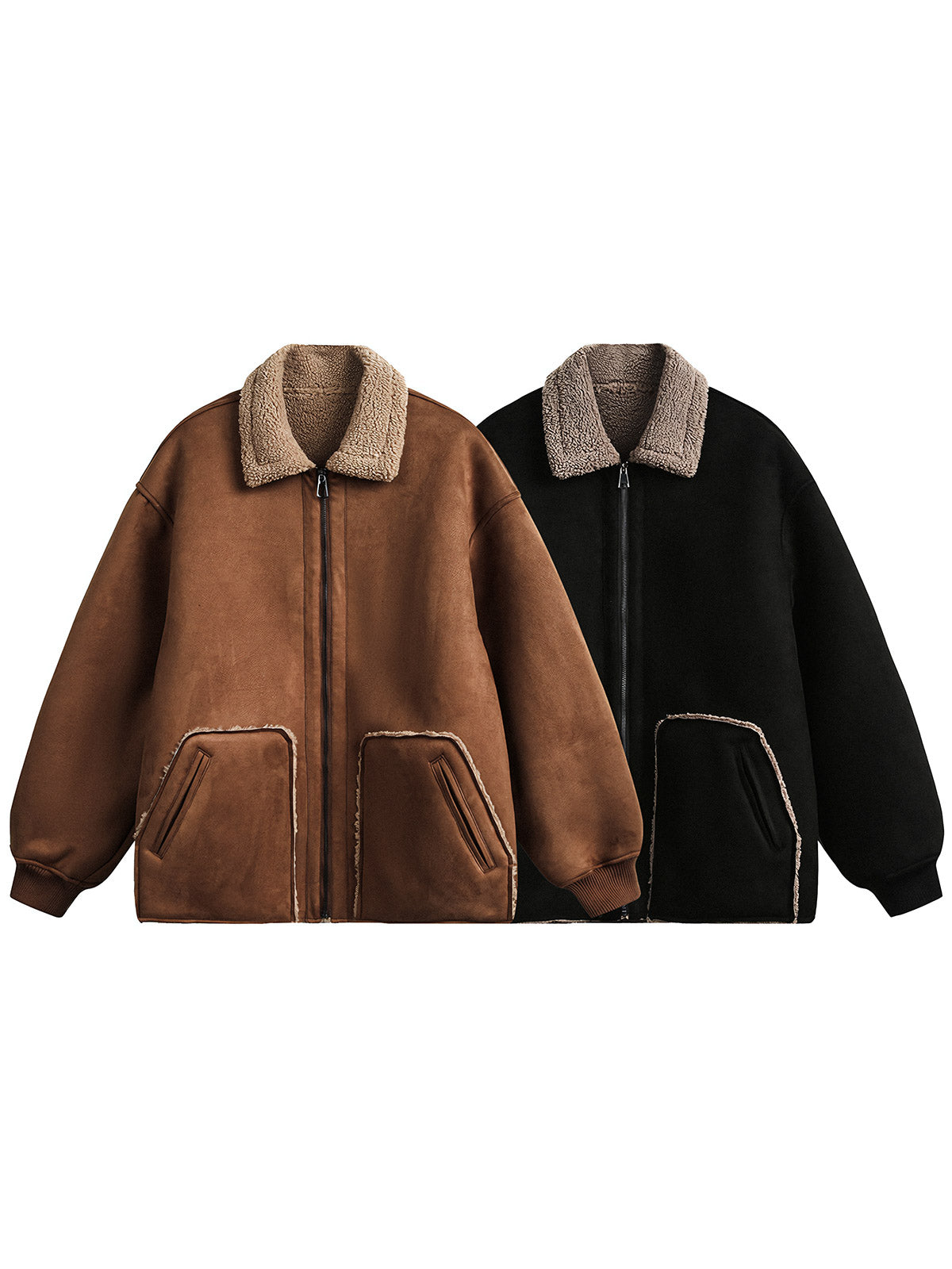 製品画像
「クラシックなレトロワークスタイルとムートン一体デザインを採用した中綿ジャケット。厚手で保温性が高く、中空構造素材により軽量かつ防風性も優れる冬用アウターの全体展示図」
詳細画像
「ムートン裏地と中空構造素材のディテールクローズアップ。優れた保温性、耐久性、防風性を兼ね備えたルーズフィットのレトロなワークデザインジャケット」