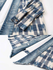 製品画像
デニムパッチワークとチェック柄を融合させた竹節編みコットン&リネン素材のはんてん全体イメージ。伝統的なはんてんデザインに現代的な要素を加え、軽やかで快適な着心地を提供。
詳細画像
デニムパッチワークとチェック柄素材のディテール。竹節編みコットン&リネン素材が通気性と軽さを実現し、視覚的な立体感を加えるデザイン。