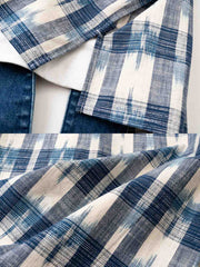 製品画像
デニムパッチワークとチェック柄を融合させた竹節編みコットン&リネン素材のはんてん全体イメージ。伝統的なはんてんデザインに現代的な要素を加え、軽やかで快適な着心地を提供。
詳細画像
デニムパッチワークとチェック柄素材のディテール。竹節編みコットン&リネン素材が通気性と軽さを実現し、視覚的な立体感を加えるデザイン。