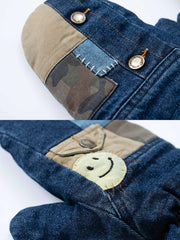 製品画像
「デコンストラクション(再構造)デザインとストーンウォッシュ加工を施したデニム生地が特徴のシープスキン裏地グローブ全体展示図。冬の保温性とカジュアルなデザイン性を兼ね備えた一品。」
詳細画像
「スマイル刺繍とデコンストラクション(再構造)を取り入れたパッチワークデザインのディテール特写。ストーンウォッシュ加工が施されたデニム生地とシープスキン風裏地の組み合わせが際立つ。」