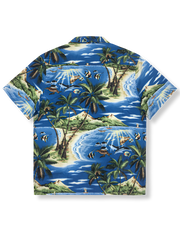 緑と青ポケットアロハシャツ