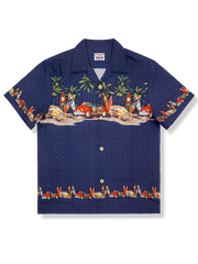 ネイビー熱帯島アロハシャツ