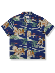 鷹・松・竹・獅子唐柄 アロハシャツ