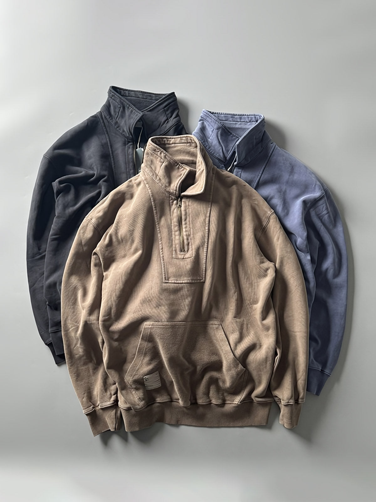 重量感のあるウォッシュドアメリカンヴィンテージハーフジップスウェットの全体図