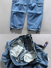 6色展開 多機能ポケットワイドレッグワークデニムパンツ