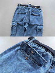 6色展開 多機能ポケットワイドレッグワークデニムパンツ