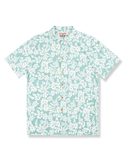 PLAME AUBE|白花柄 浅いブルーアロハシャツ