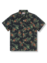 PLAME AUBE|パイナップル柄 黒 アロハシャツ