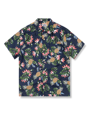 PLAME AUBE|パイナップル花柄 ネイビーアロハシャツ