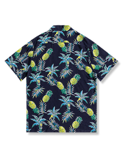 PLAME AUBE|パイナップル柄 黒 アロハシャツ