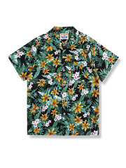 PLAME AUBE|花柄 黒アロハシャツ