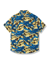 砂浜柄 青色アロハシャツ