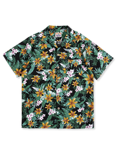 ハワイ花柄 黒色アロハシャツ