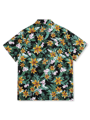 ハワイ花柄 黒色アロハシャツ