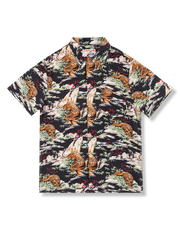 虎柄 黒色アロハシャツ