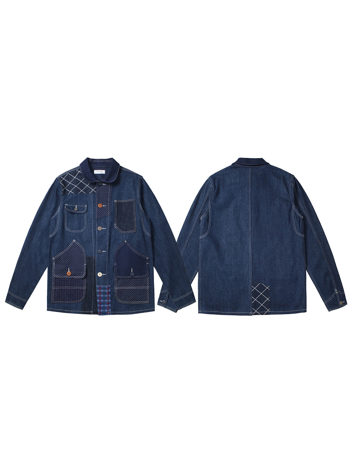 製品画像
「剣道着から着想を得た刺し子技法とBoroパッチワークを巧みに融合し、伝統的な日本文化とモダンなデザインを兼ね備えたデニムジャケットの全体画像。クラシックな襟、ウォッシュ加工、ルーズフィットのシルエット、複数のポケットが特徴的なレトロな一着。剣道着、刺し子、Boroパッチワーク、デニムジャケット、クラシックな襟、ウォッシュ加工、ルーズフィット、レトロ、モダンデザイン。」
詳細画像
「耐久性の高い刺し子生地と手作業によるBoroパッチワークが特徴的なディテールをクローズアップ。立体感あるデザインと伝統技法の質感が際立つ仕上がりで、日本文化の深みと現代的な美学が調和している。刺し子生地、Boroパッチワーク、耐久性、ディテール、立体感、日本文化、現代美学、伝統技法。」