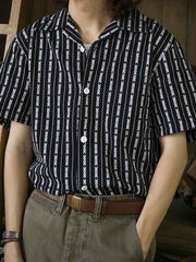 色織りトーテム ジャカード キューバカラーストライプ シャツ