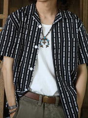 色織りトーテム ジャカード キューバカラーストライプ シャツ